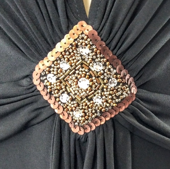 London Style Black Cocktail Dress with Embellished Empire Waist - Picture 9 of 11